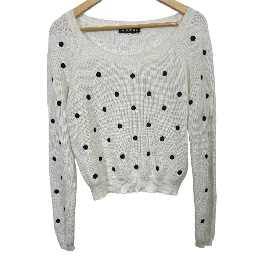 JACK MEETS KATE Women’s Polka Dot Cropped Long Sleeve Sweater White/Black S/M